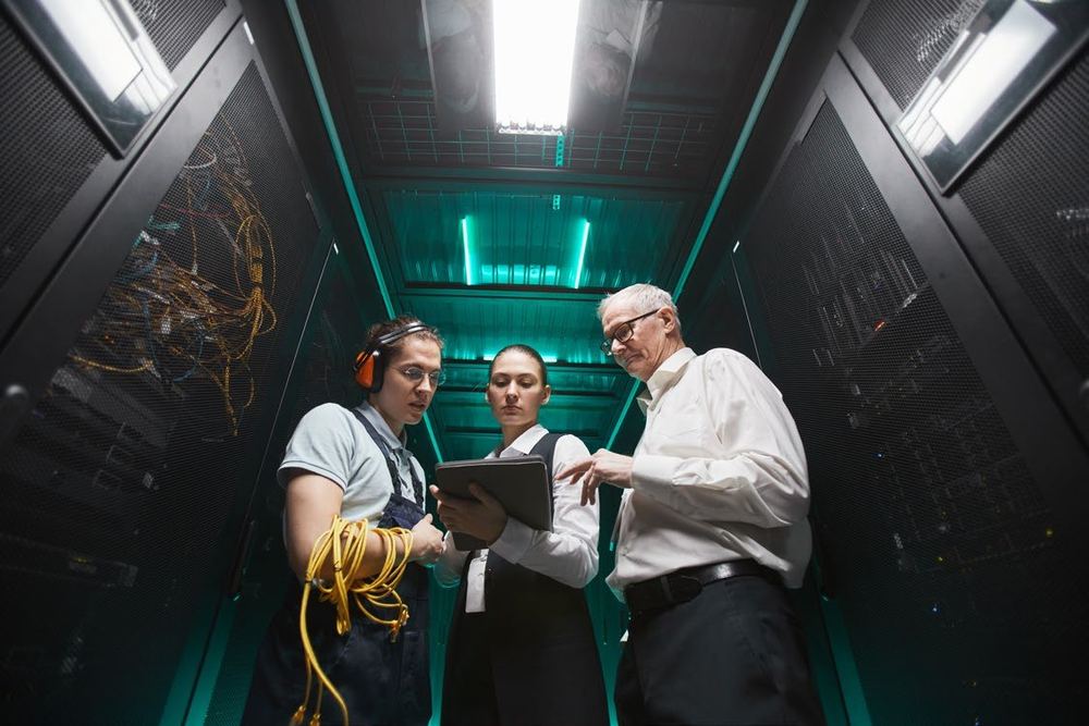 Engineers in a data center